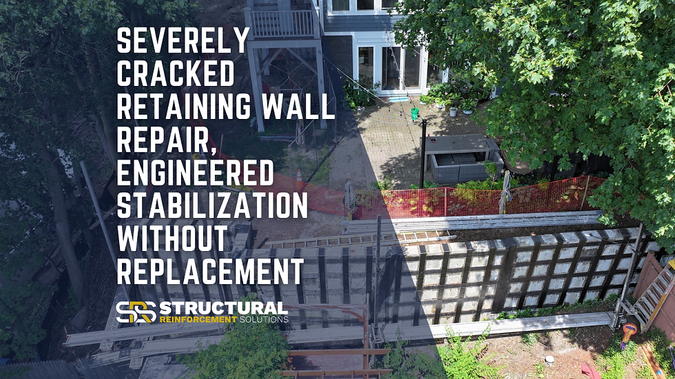 Arial view of retaining wall on a steep hillside that has been repaired and reinforced with Carbon Fiber