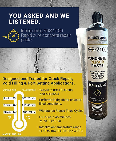 SRS 2100 Concrete Repair Paste. The rapid cure two-component formula is ideal for filling voids in cracked concrete