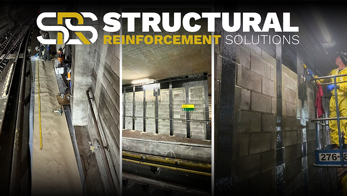CFRP strengthening of a CMU train tunnel wall for Canada Line SkyTrain, improving structural integrity and passenger safety.