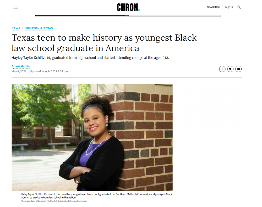 Texas teen to make history as youngest Black law school graduate in America