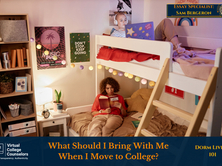 Two college students relax in their cozy shared space, one reading and the other working on a laptop