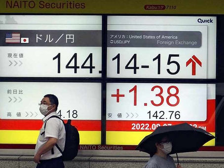 EL DÓLAR TOCA LOS 144 YENES POR PRIMERA VEZ EN 24 AÑOS