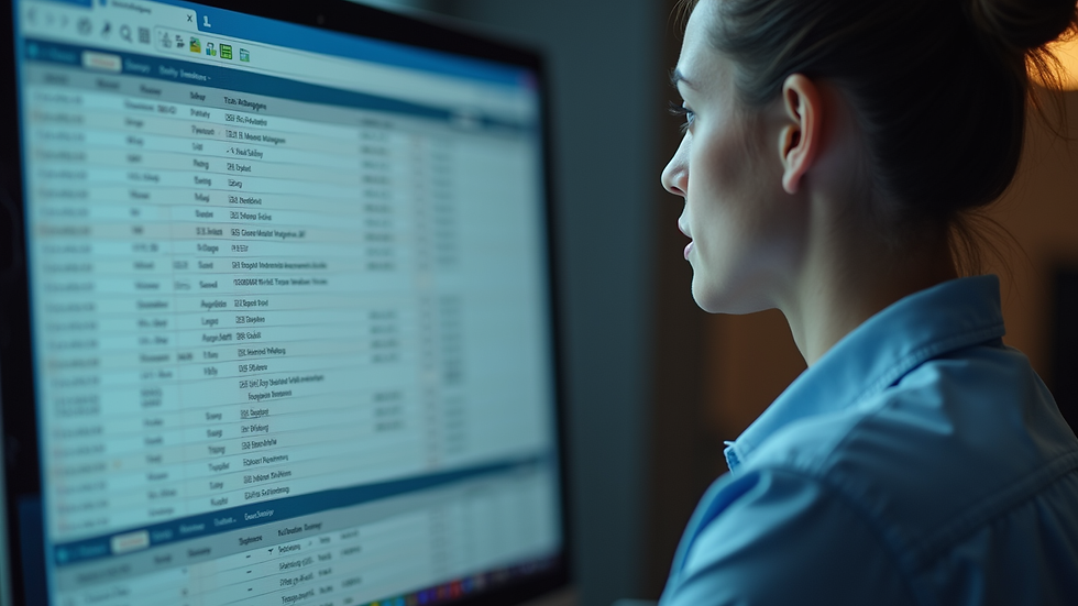 Close-up view of a computer screen showing inventory management software