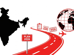 Roadmap illustration showing a journey from India to the world for study abroad planning 2026