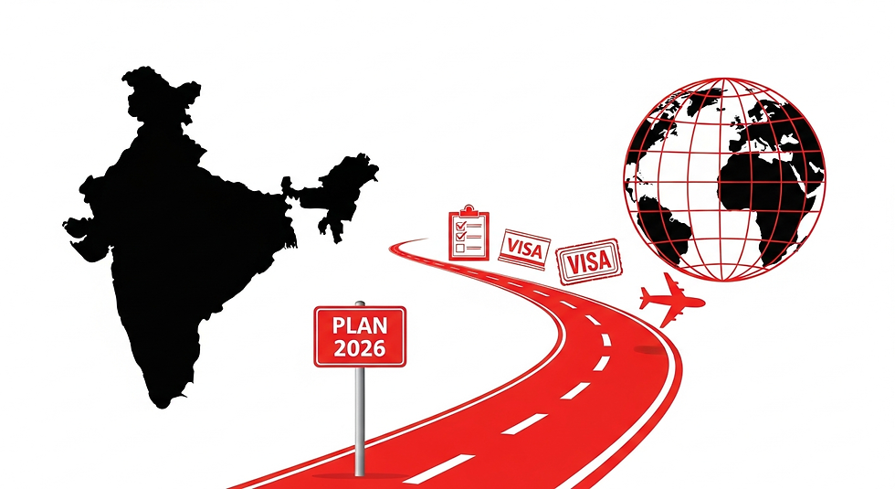 Roadmap illustration showing a journey from India to the world for study abroad planning 2026