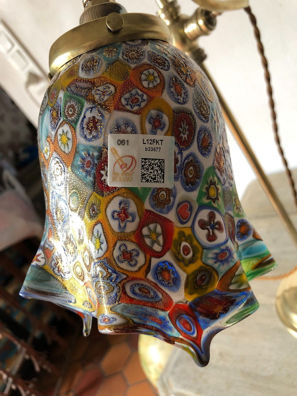 Miniature : Lampe sur pied laiton et tulipe millefiori murano