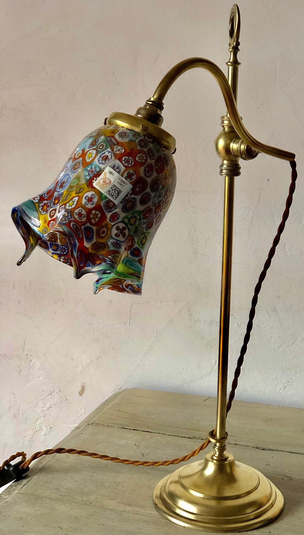 Miniature : Lampe sur pied laiton et tulipe millefiori murano