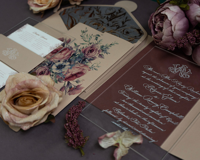 Acrylic wedding invitation from The Card Co.