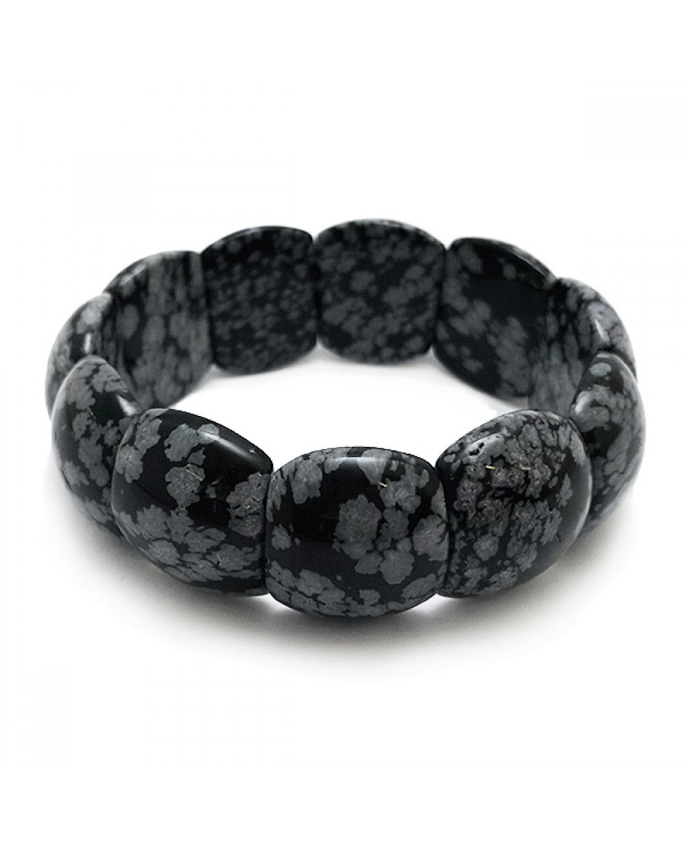 Snowflake Obsidian Half Drum Bracelet