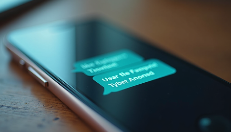 Eye-level view of a smartphone displaying a messaging app with chat bubbles