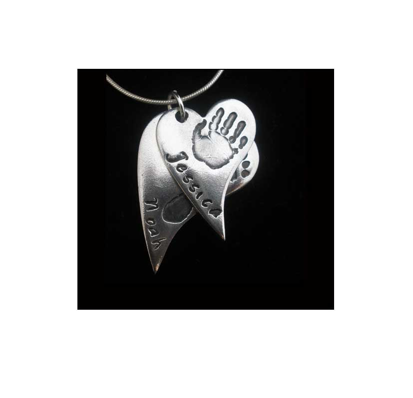 Silver Hand and Footprint curved heart keepsake descending pendant Basingstoke