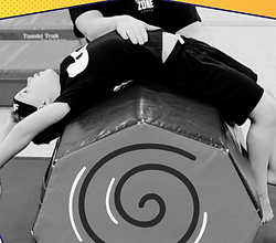 Young boy having fun learning a backflip in a Lil Ninja's class at EKGA Gymsports