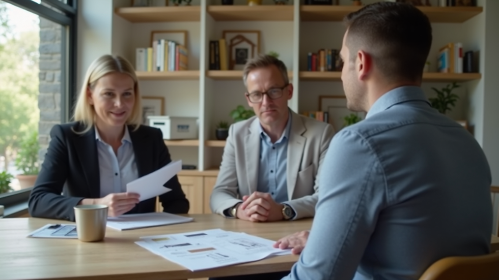 Close-up view of a real estate agent showing property details to a client