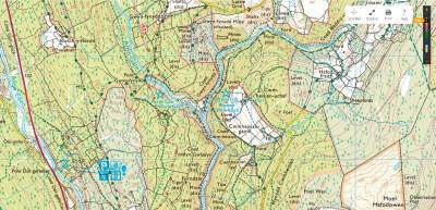 OS Map showing Coed y Brenin Waterfalls & Goldmines Walk