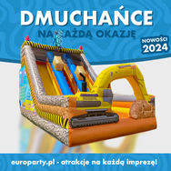 dmuchana zjeżdżalnia dla dzieci z motywem koparki