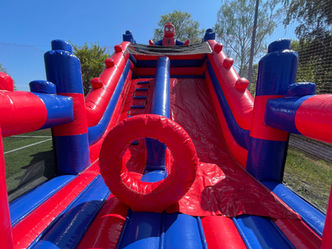 Zjeżdżalnia dmuchana: czerwono-niebieska, zabawa dla dzieci