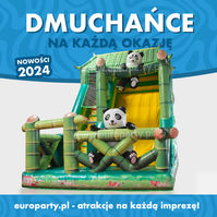 dmuchana zjeżdżalnia dla dzieci z motywem pandy