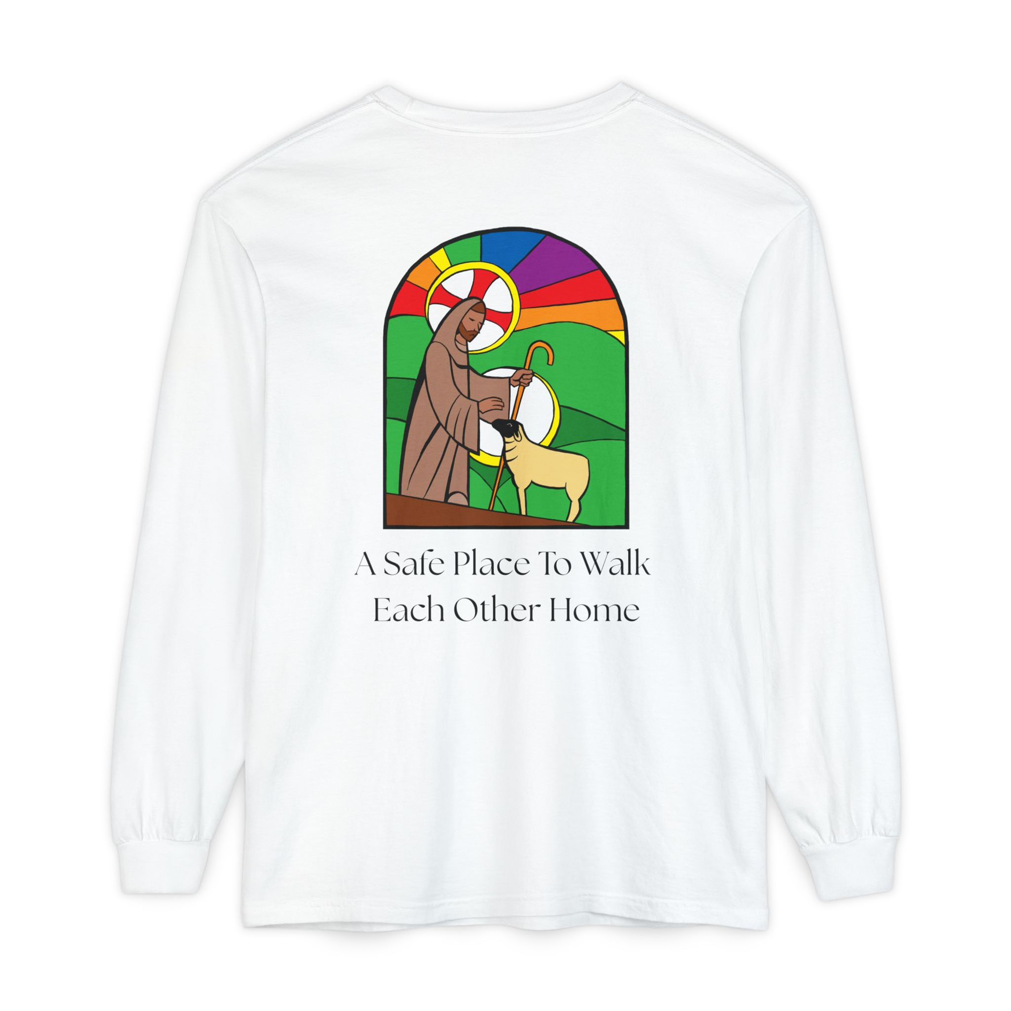 Unisex Good Shepherd Pride Shield Long Sleeve Bright T-Shirt