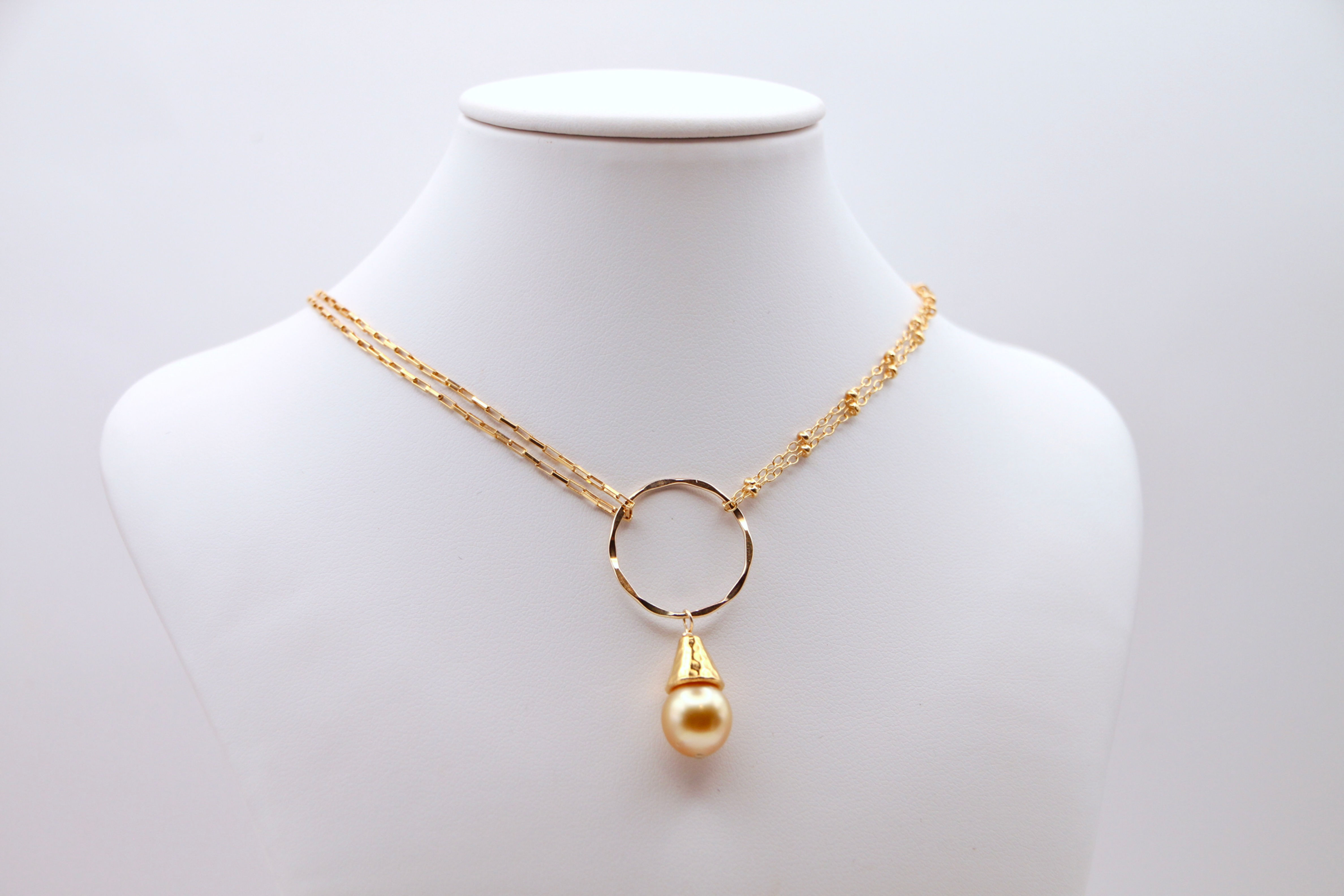 South Sea Pearl on Mixed Gold Filled Chain Lariat Necklace