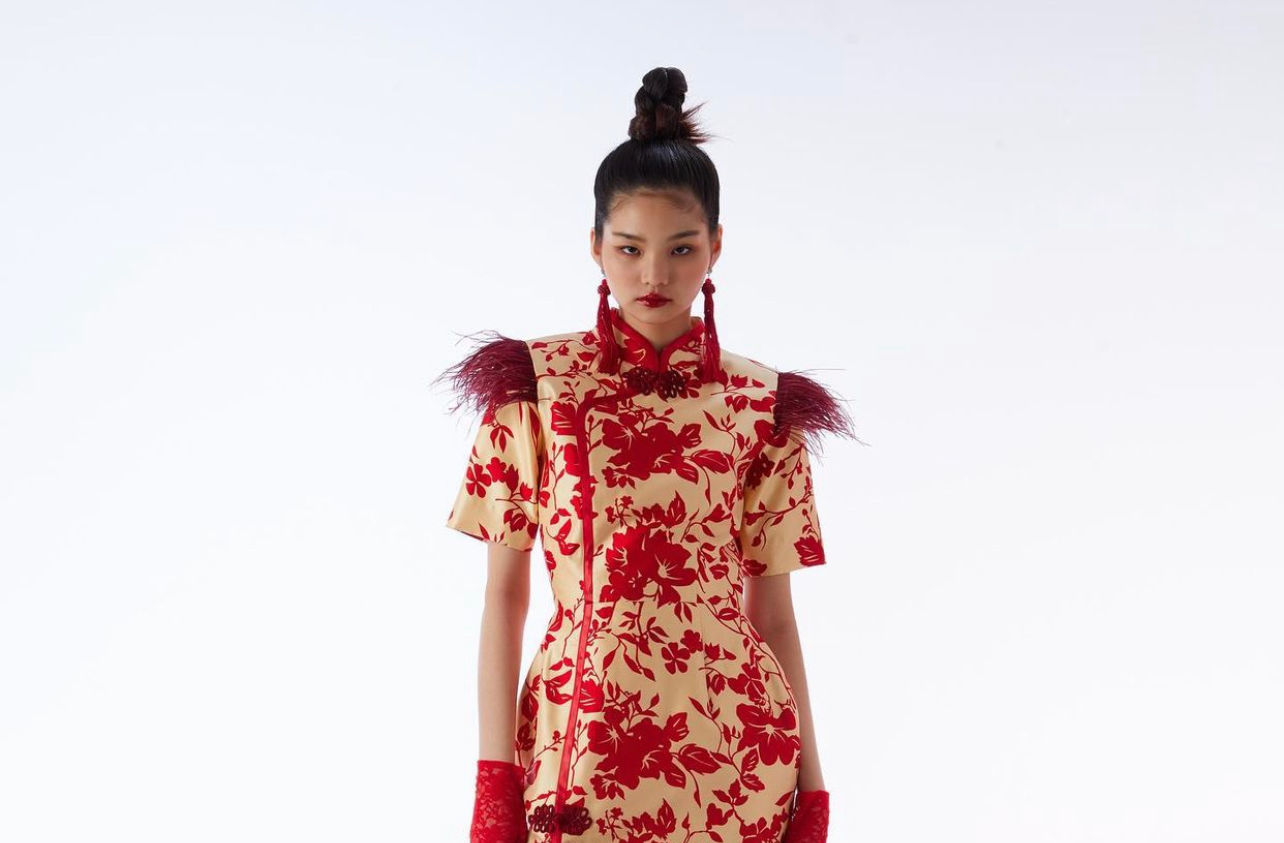 signature floral printed Thai silk fabric