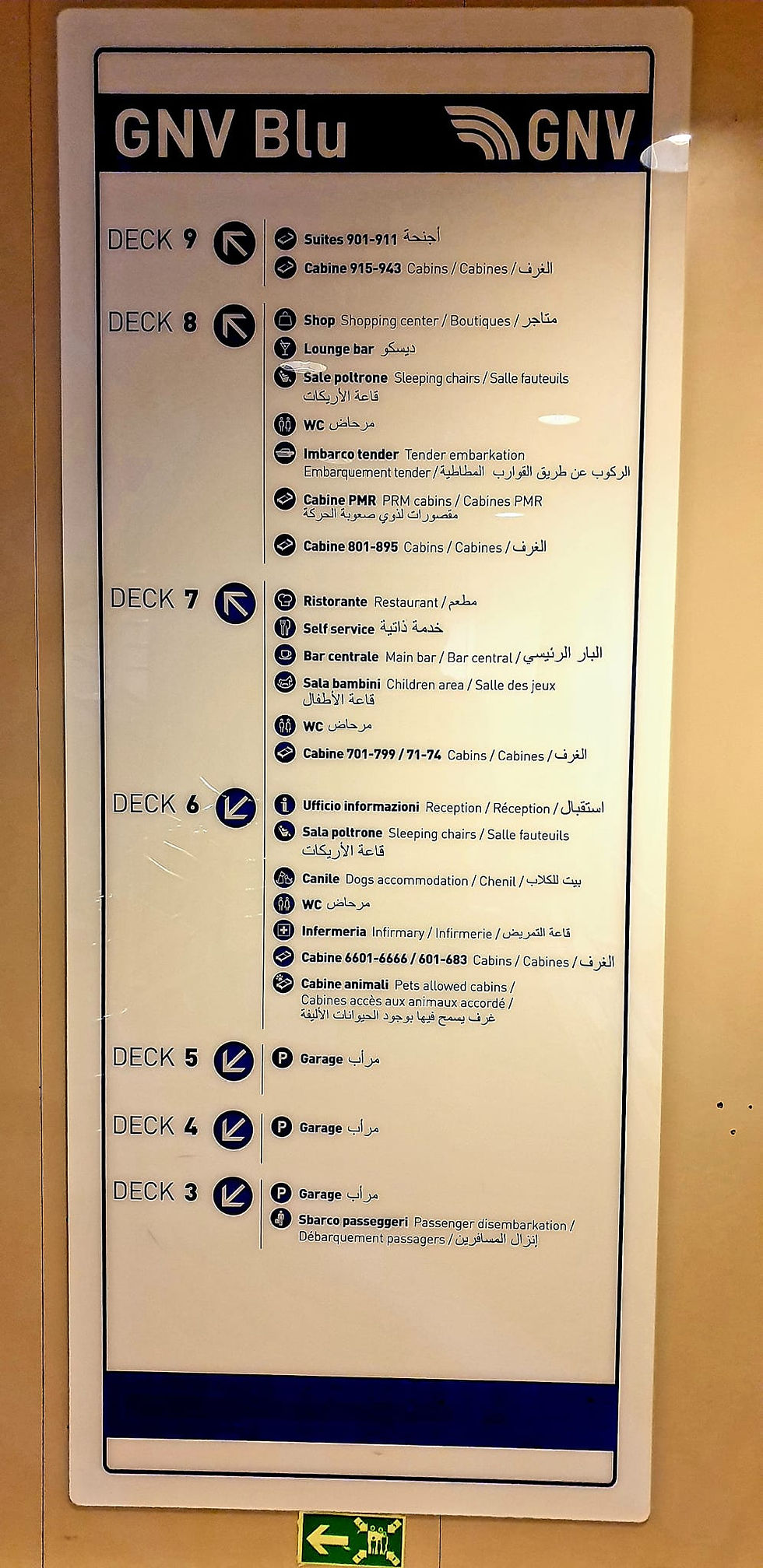 GNV Blu directional sign