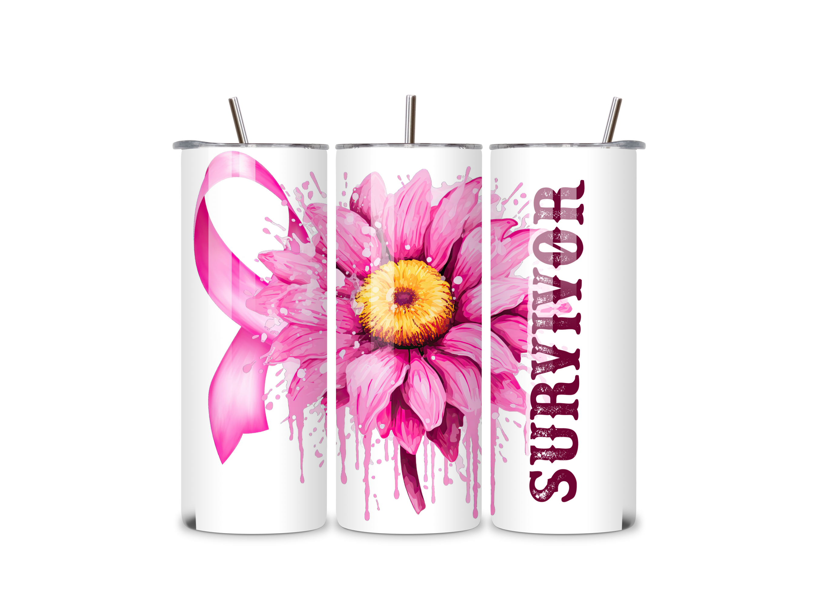 20oz Breast Cancer Survivor Tumbler – Pink Ribbon Inspirational Gift