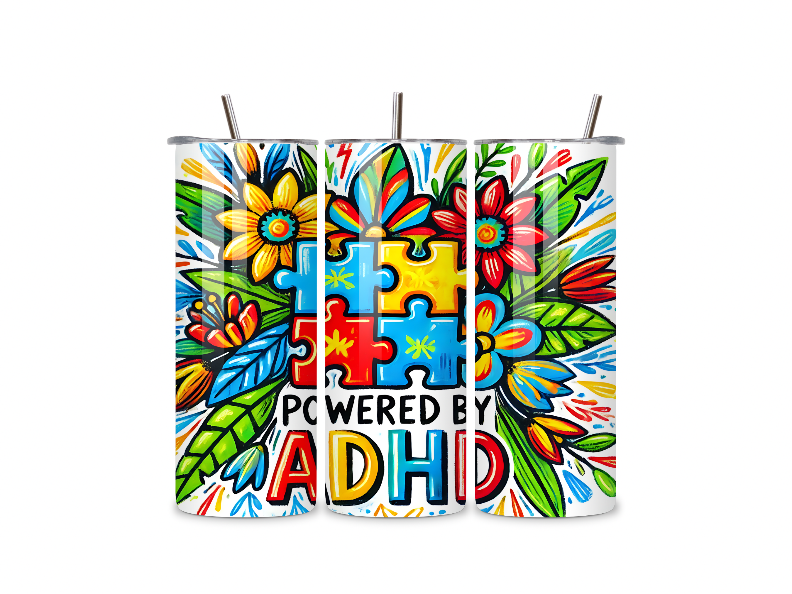 20oz “Powered by ADHD” Tumbler – Funny Neurodivergent Awareness