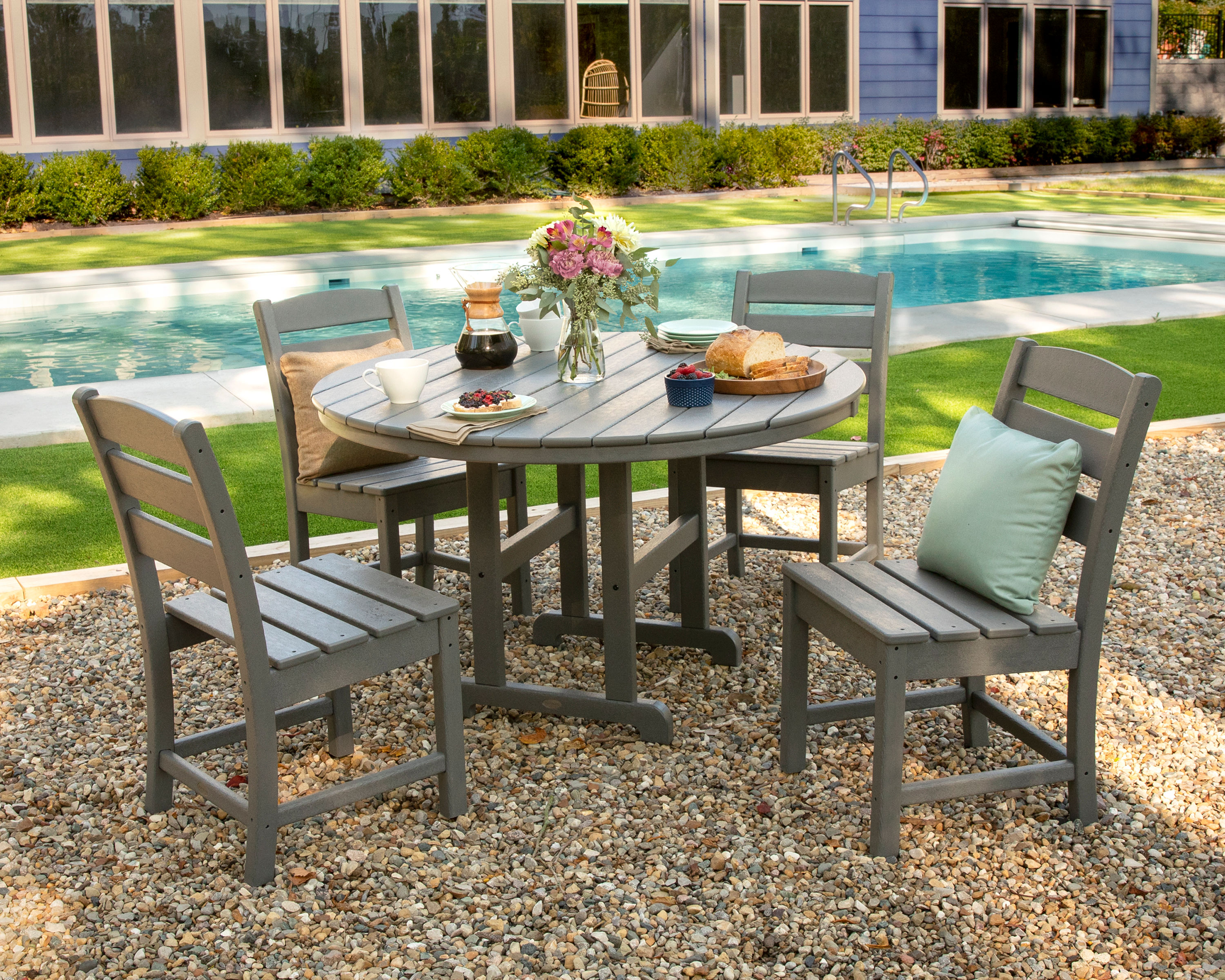 POLYWOOD® Lakeside 5-Piece Round Table with Side Chair Dining Set