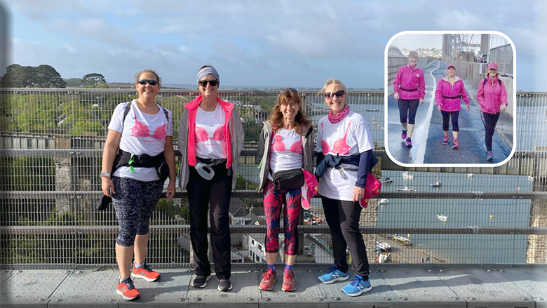 Angie Walsh, Clair McCarthy, Kaye Wills and Maggie Bunting got out and about; inset, Julia Peggs, Brenda Ryan and Lorna Stubbs got out and about also took on the challenge.