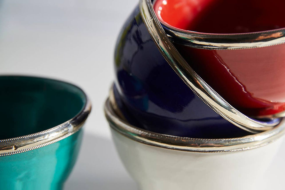 Thumbnail: Moroccan Glazed Bowls with Berber Silver Trim: Red
