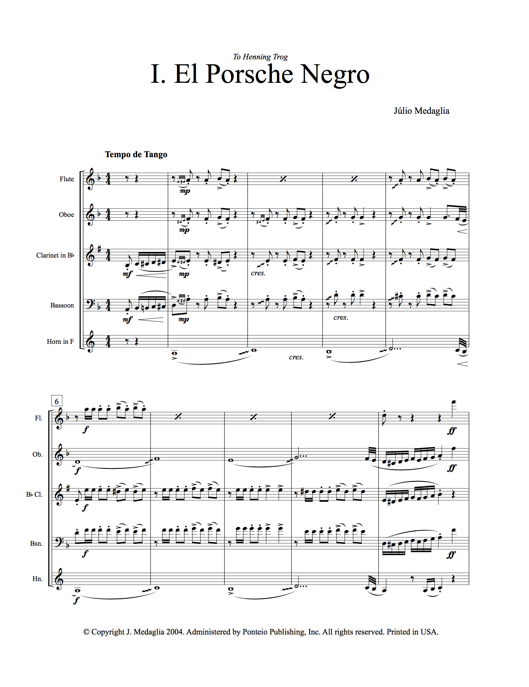 Belle époque in Süd Amerika, for wind quintet