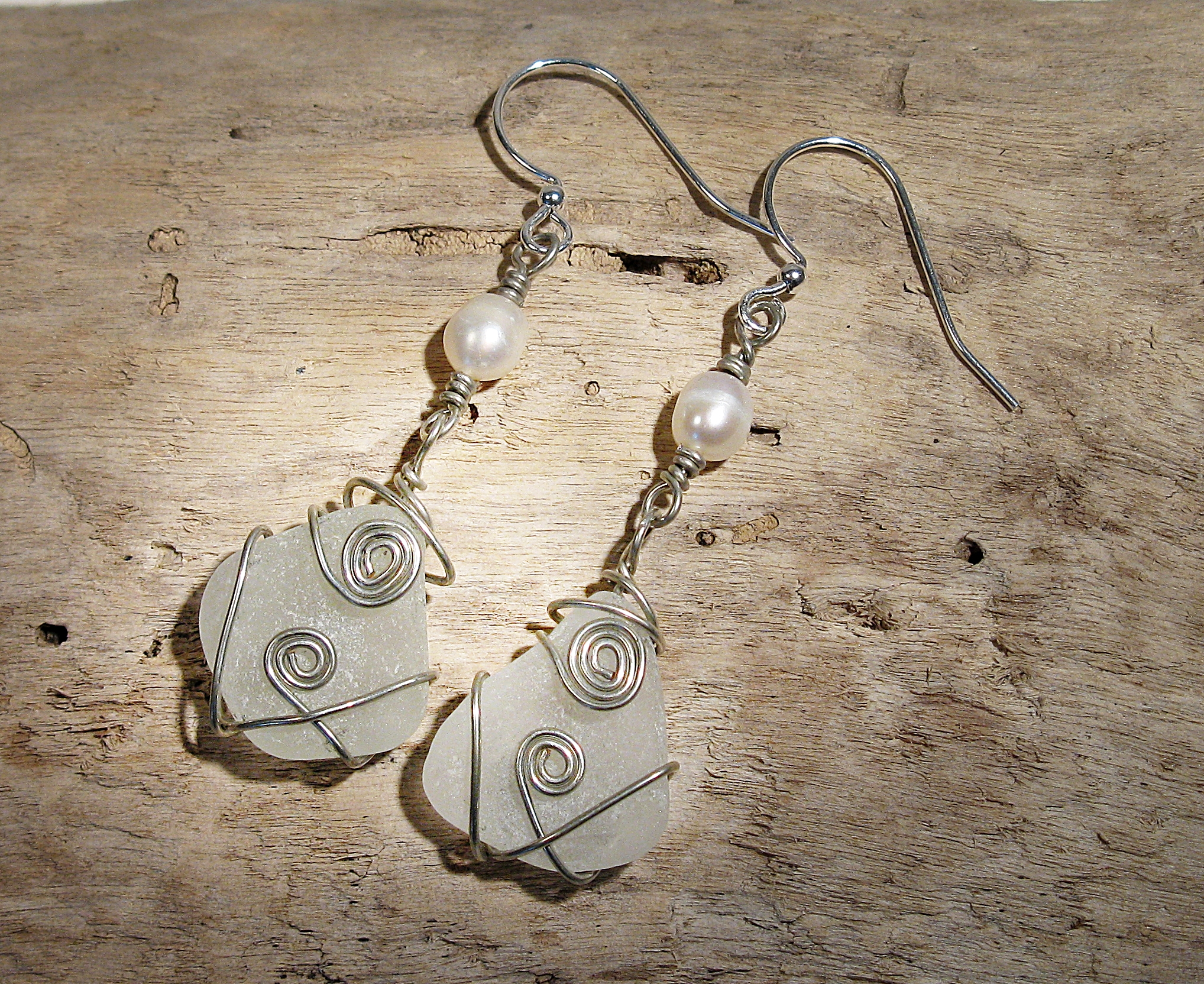 Silver sea glass teardrops