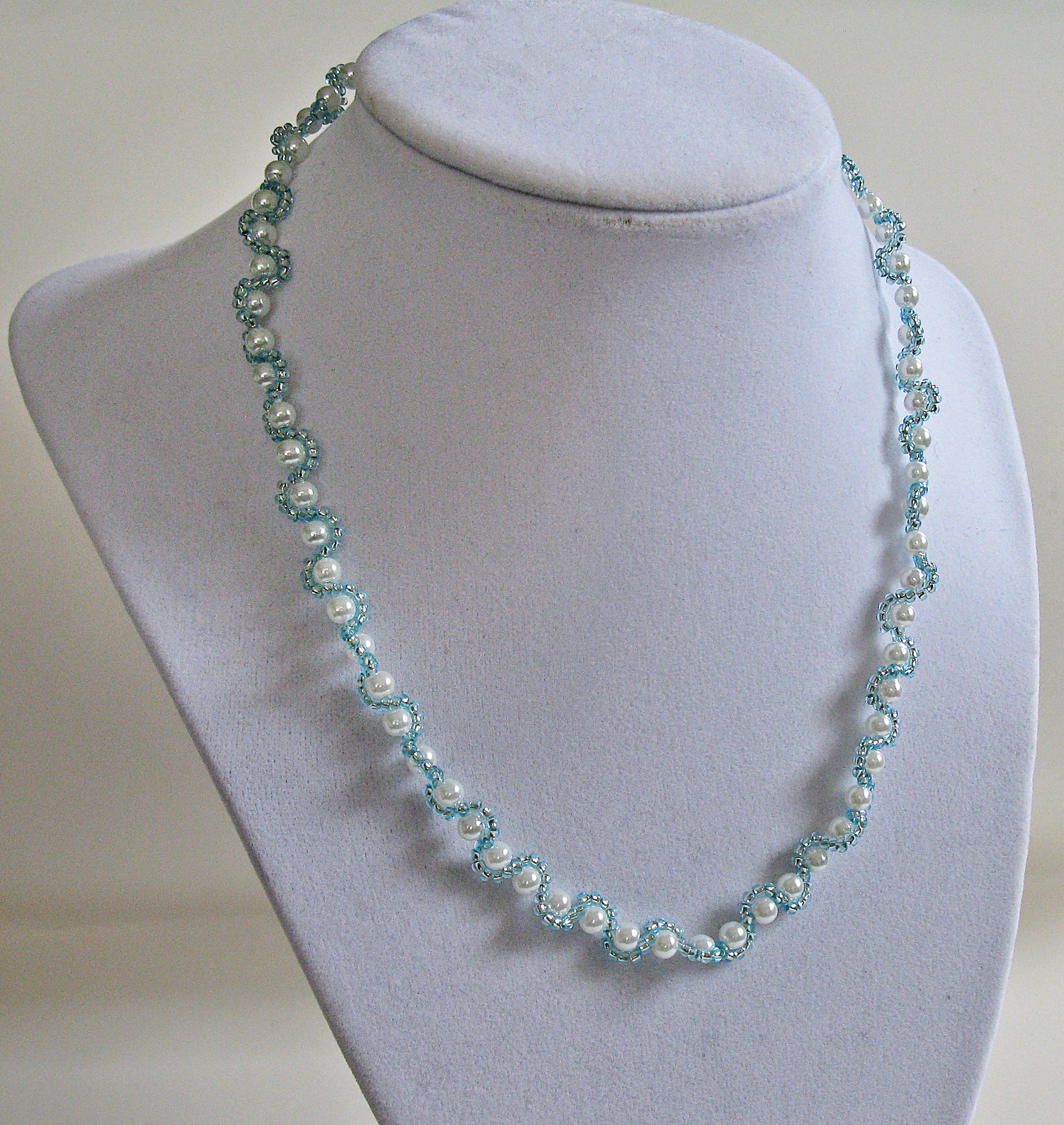 Icy blue pearl necklace