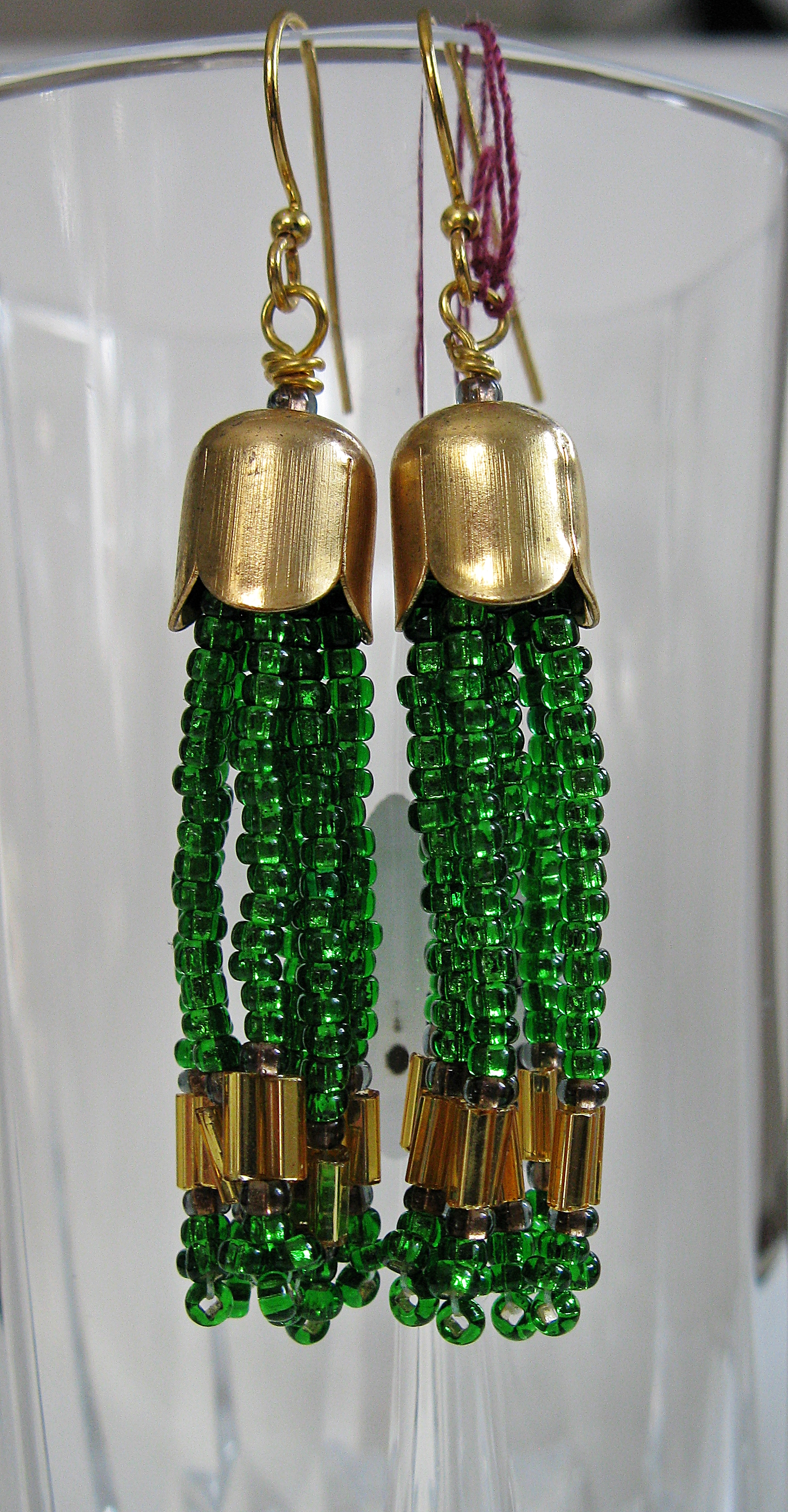 Earthy green tassel earrings