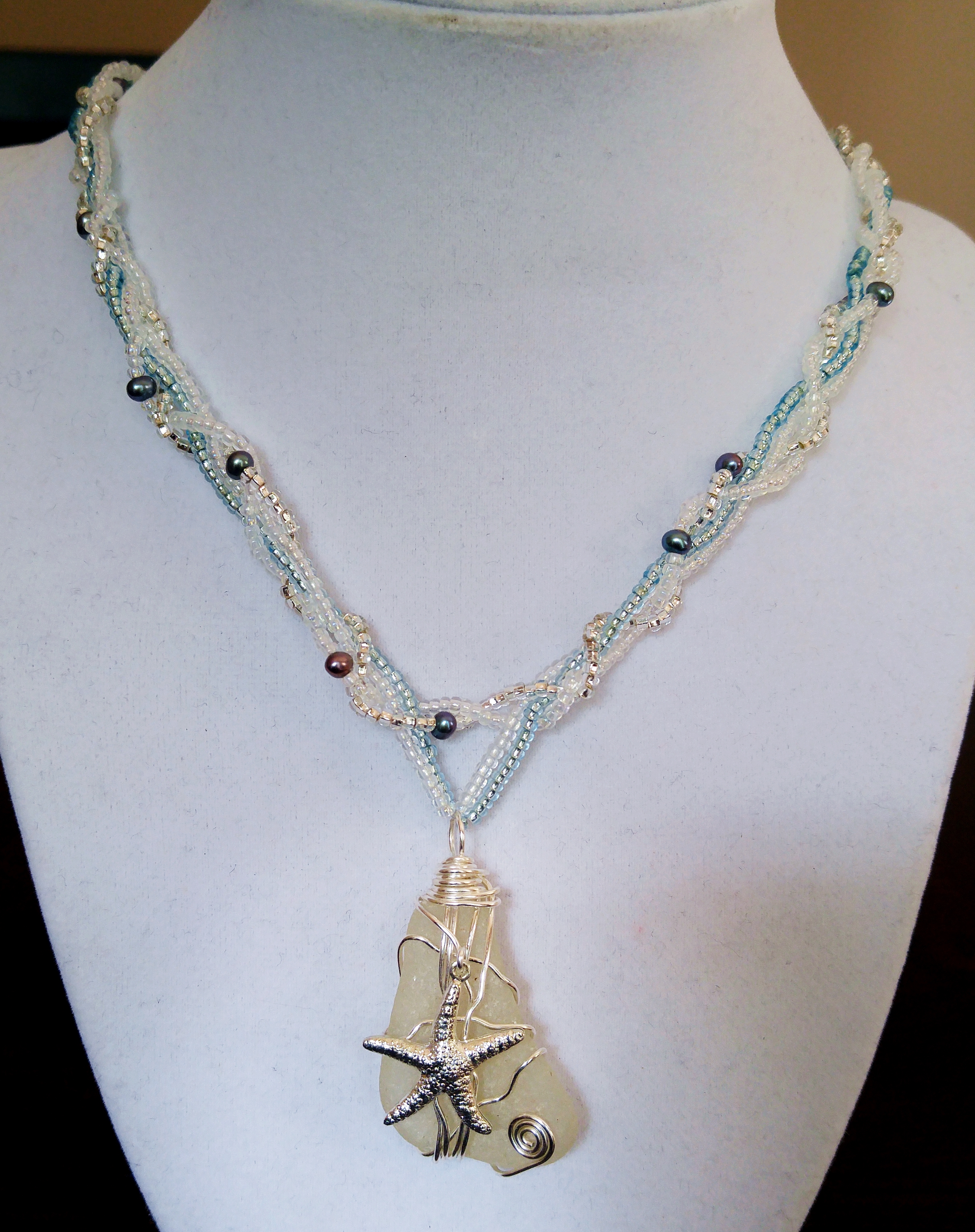Sea glass on braided chain