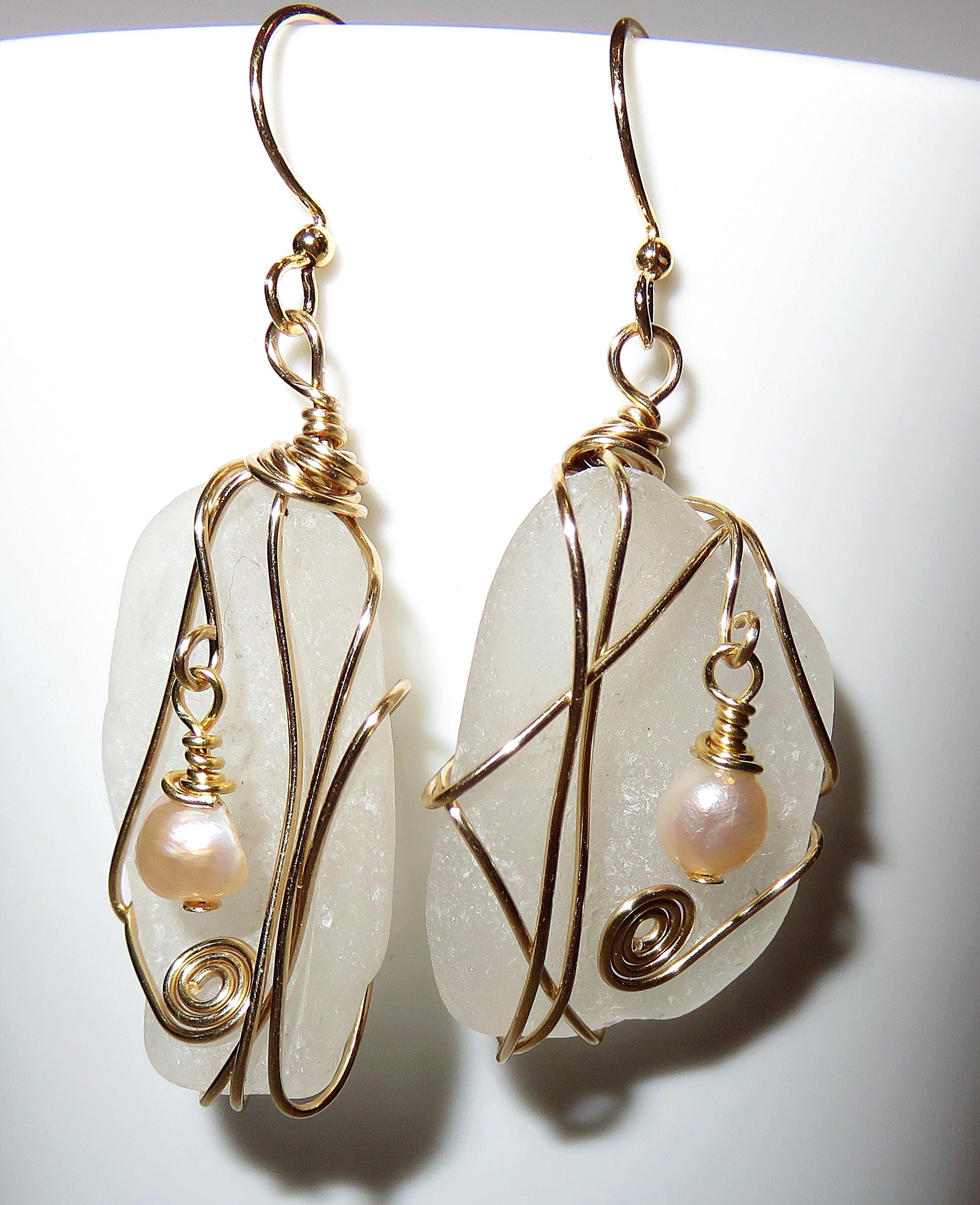 Simple brass and pearl earrings