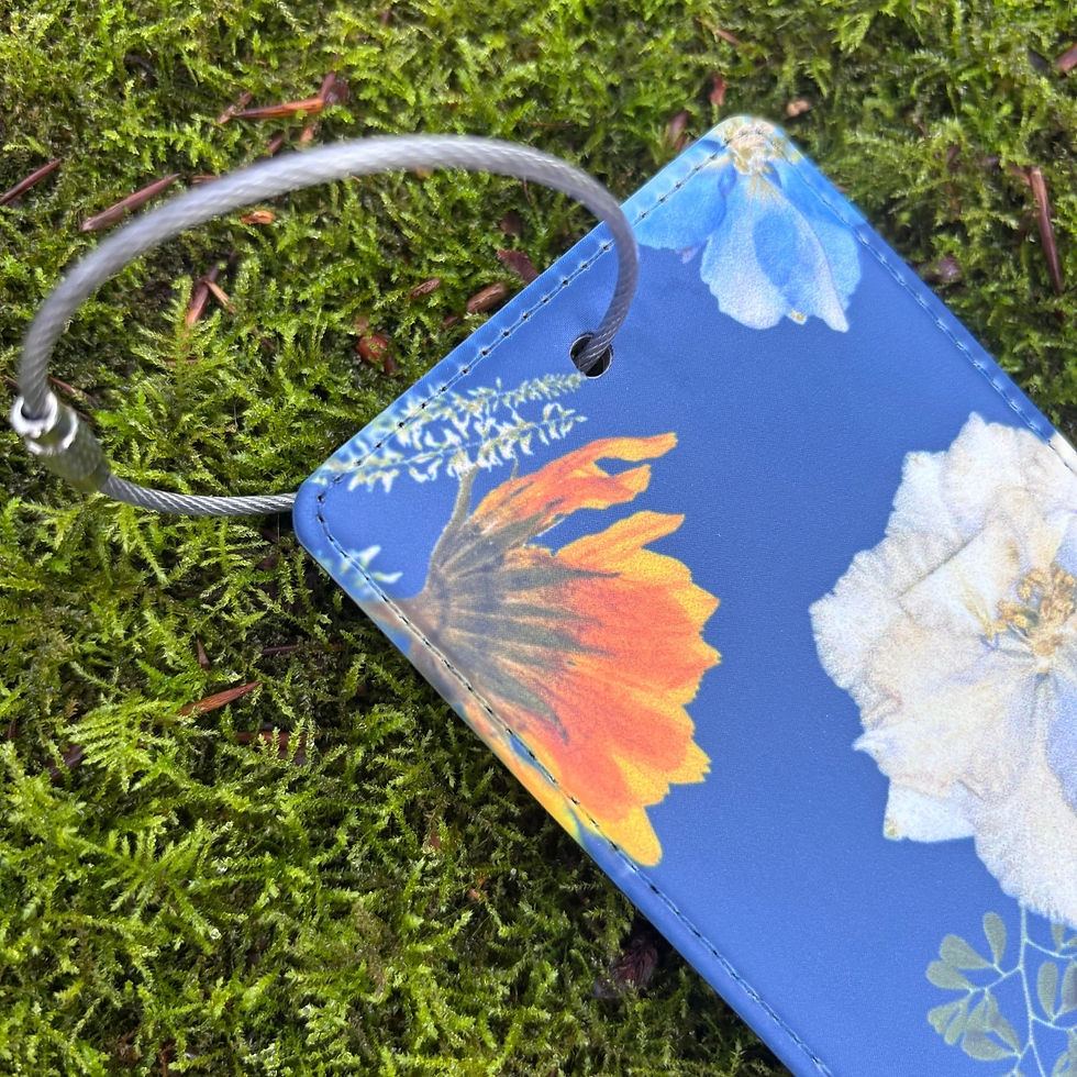 Thumbnail: ‘Wish’ blue floral travel luggage tag - vegan leather, waterproof
