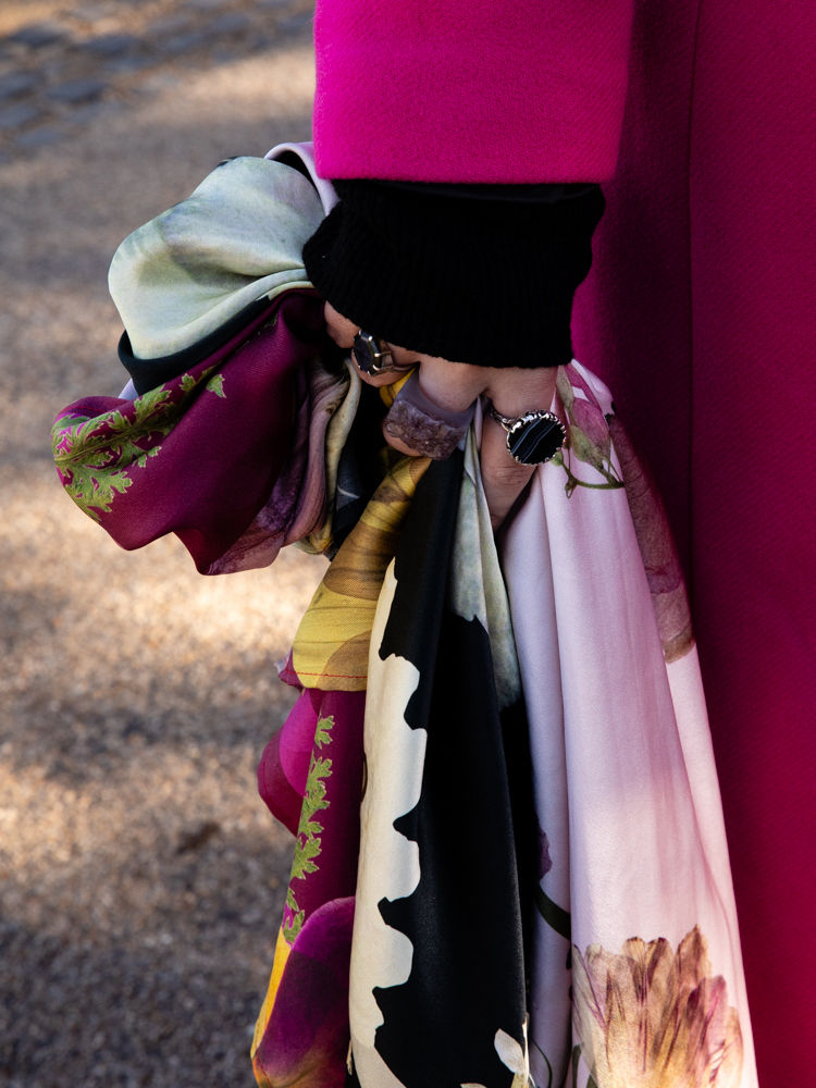 Thumbnail: ‘Heart’ pink charity pure silk floral scarf - pink square 