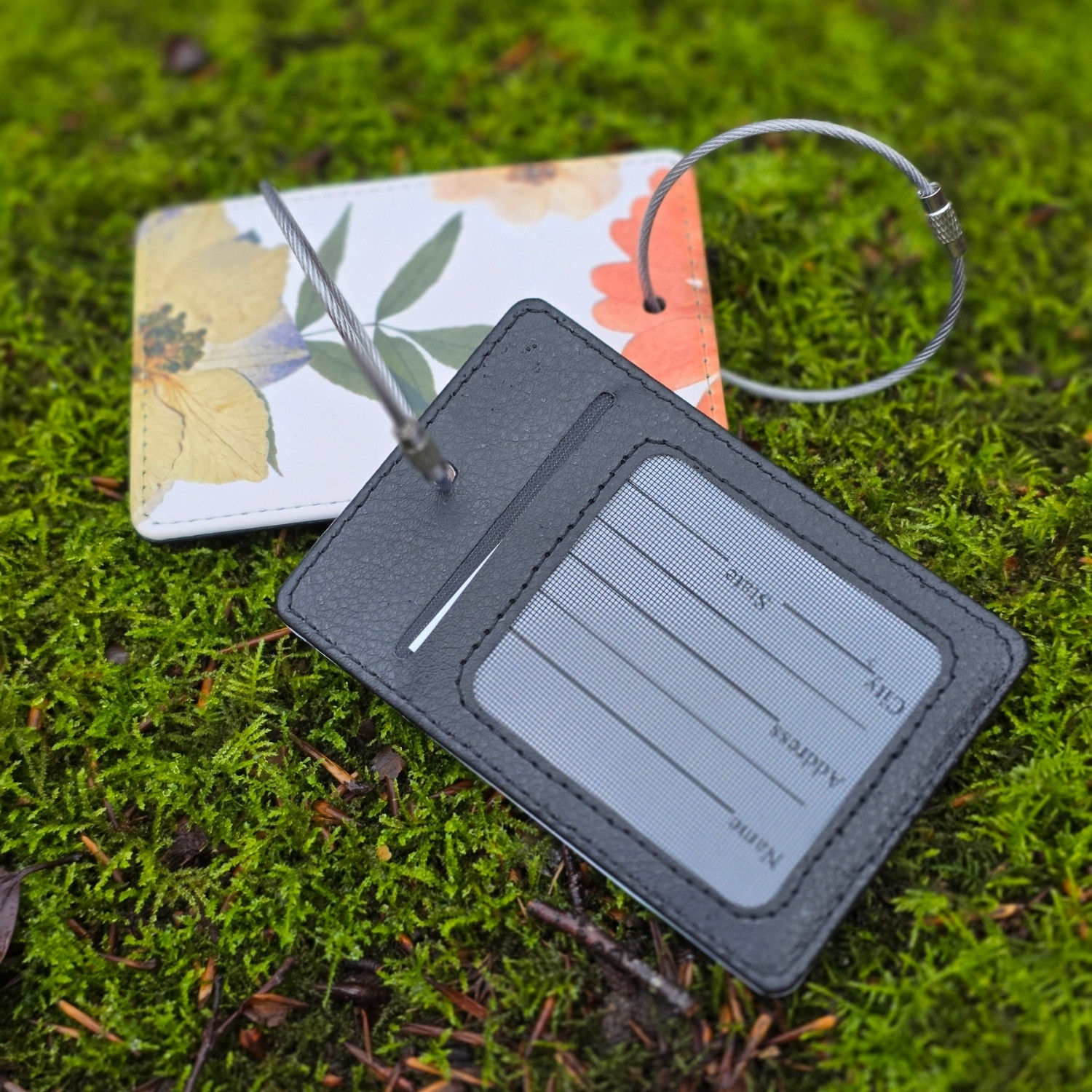 ‘Radiant’ cream floral travel luggage tag - vegan leather, waterproof