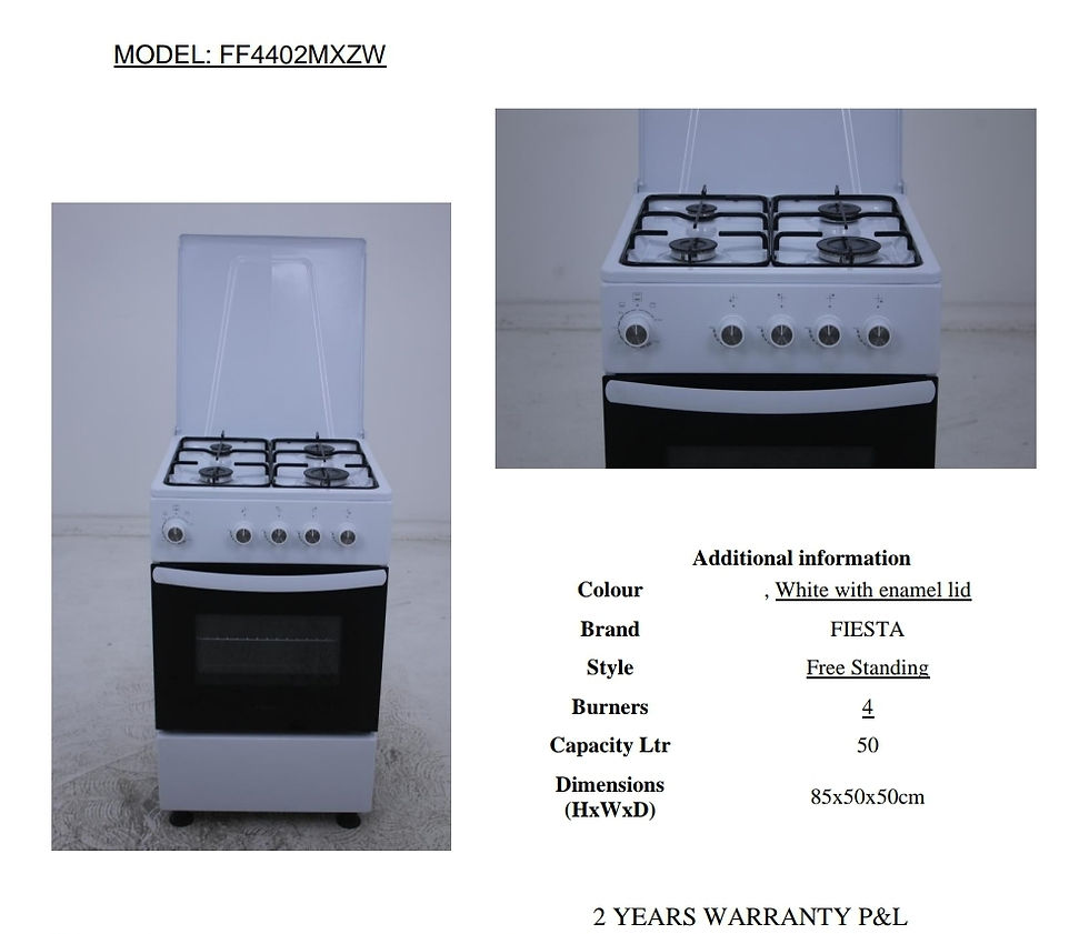 Thumbnail: Fiesta- Oven 50Cm 4 Gas Burners , Full Gas, Metal Lid. Model FF4402MXZW