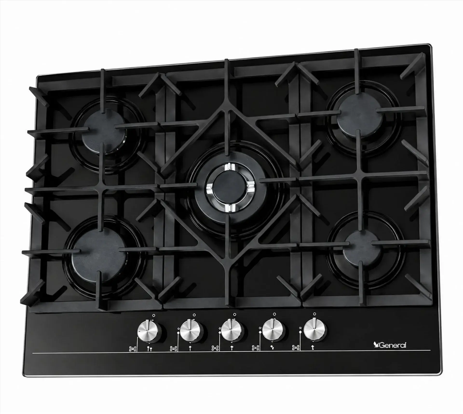 General Gas Hob 5 Burners 75cms. Model Bms702mvgk. Black Glass