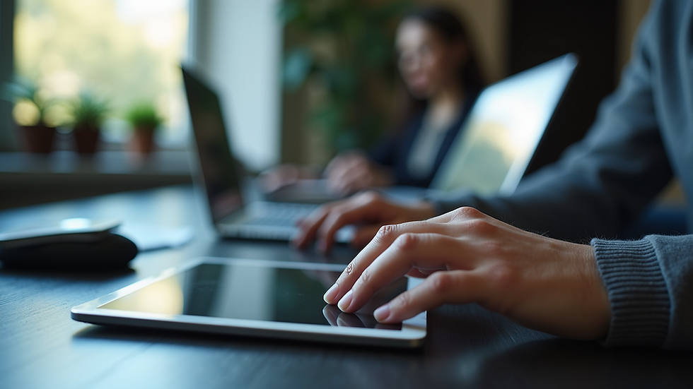 Eye-level view of tablet display with various models