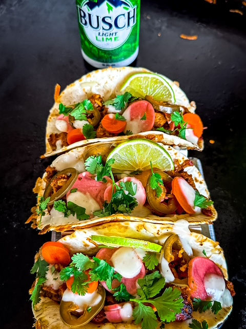 Chipotle Tacos w/ Pickled Veggies and Lime Crema