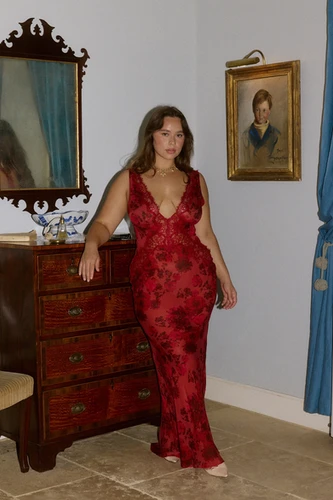 chinese dress ladies BYDEE (red) Juliette Sheer Maxi
