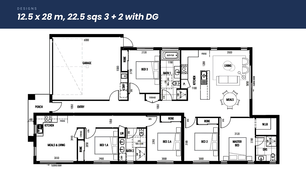 12.5 x 28 m, 22.5 sqs 3 + 2 with DG
