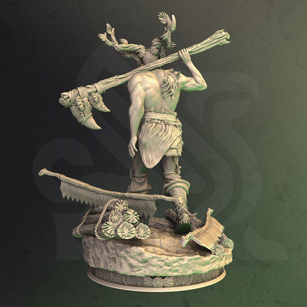 Thumbnail: Sculpt of muscular man carrying tree, axe, and saw