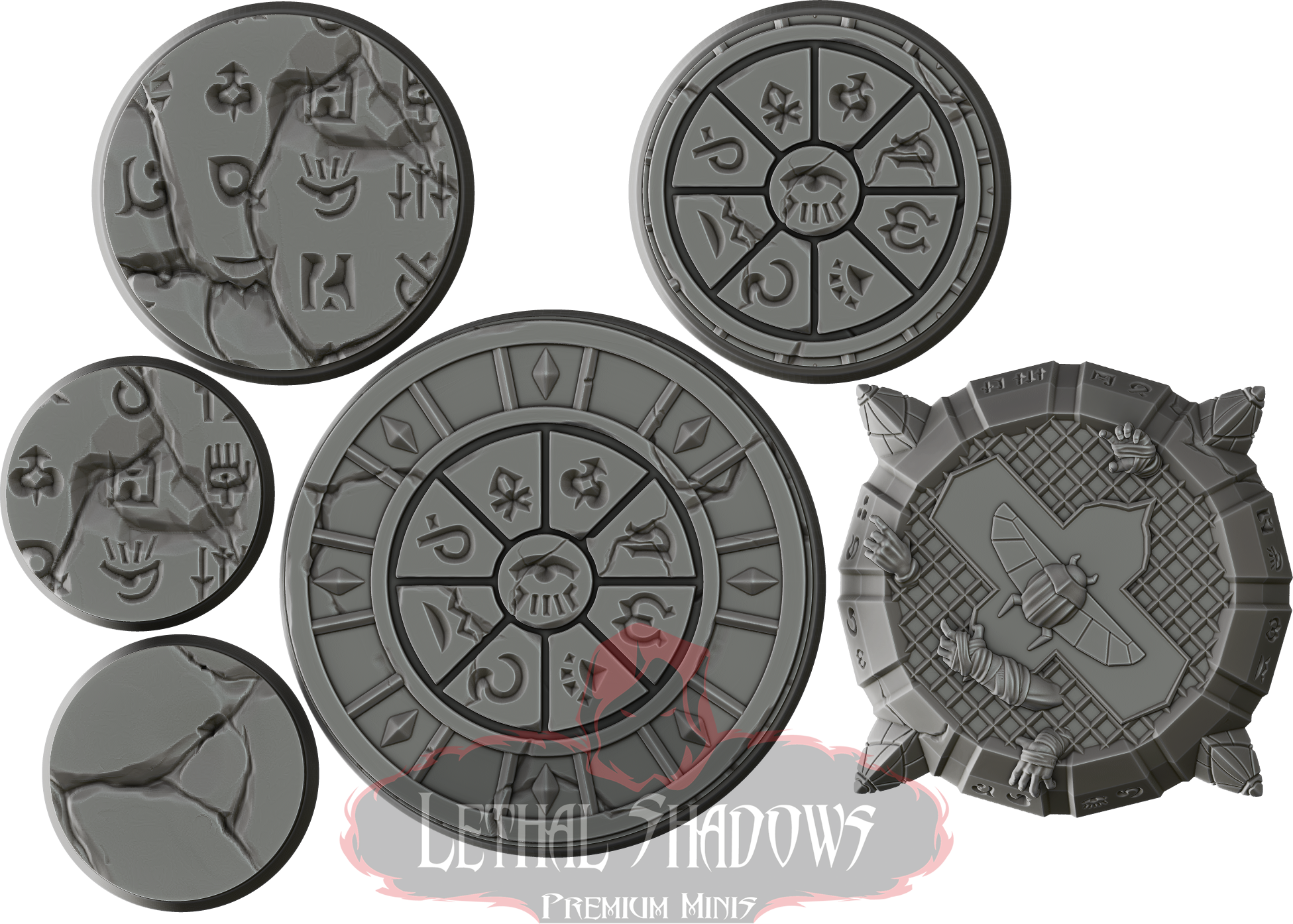Lethal Shadows: Diverse circular designs, intricate symbols