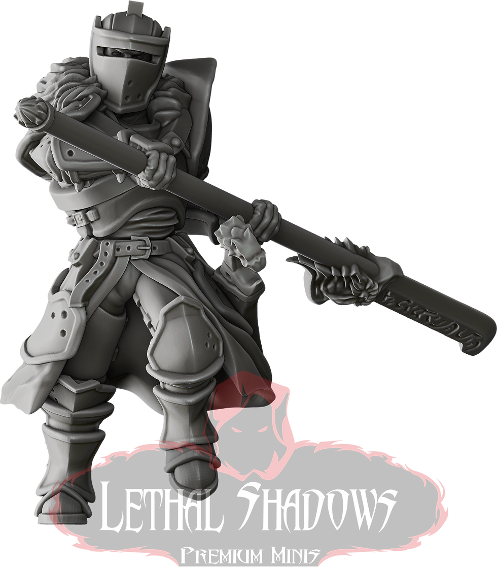 Lethal Shadows miniature: armored knight wielding heavy weapon