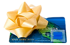 Gift card with yellow ribbon taped onto the website page.