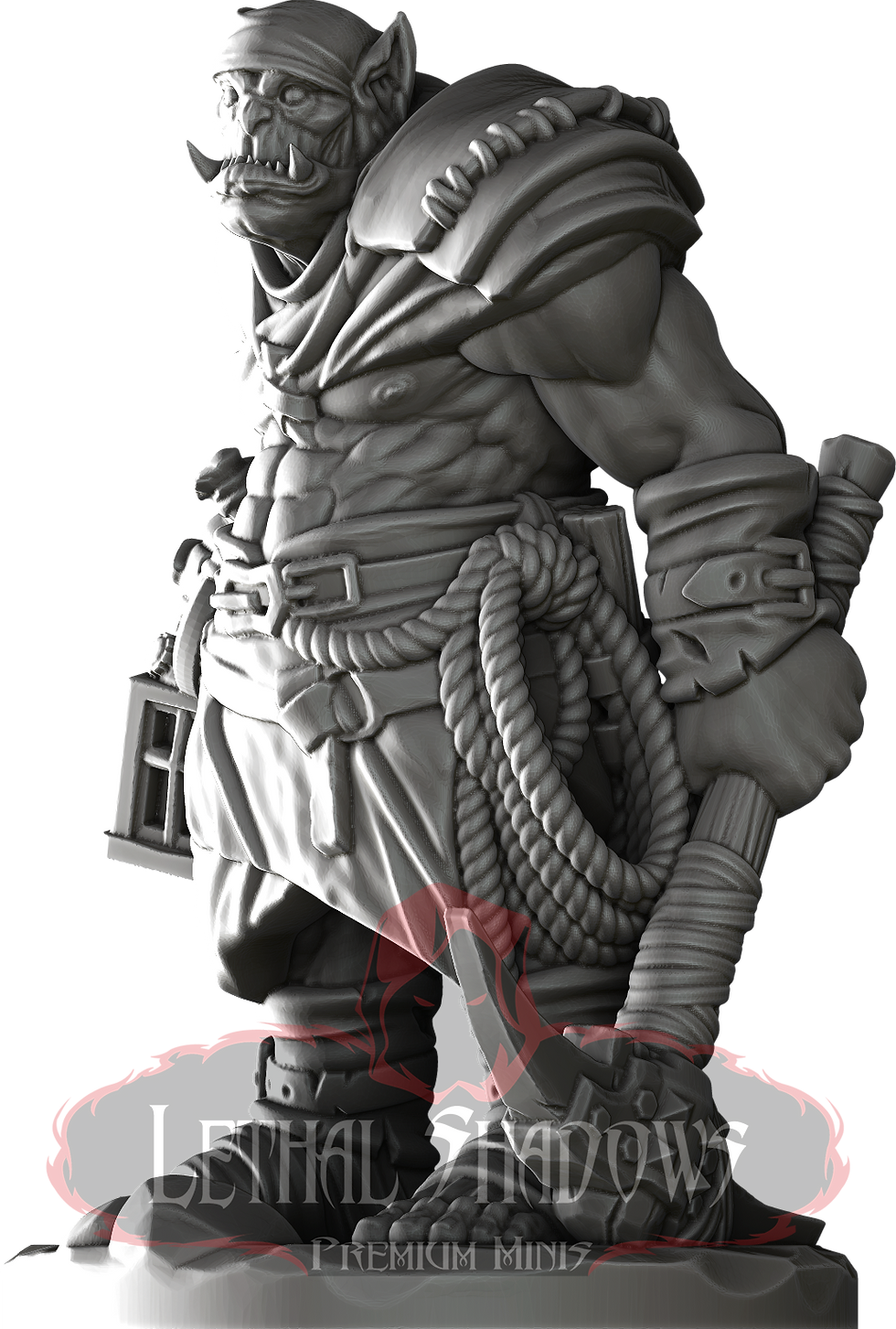 Muscular figure wielding axe, gray sculpt